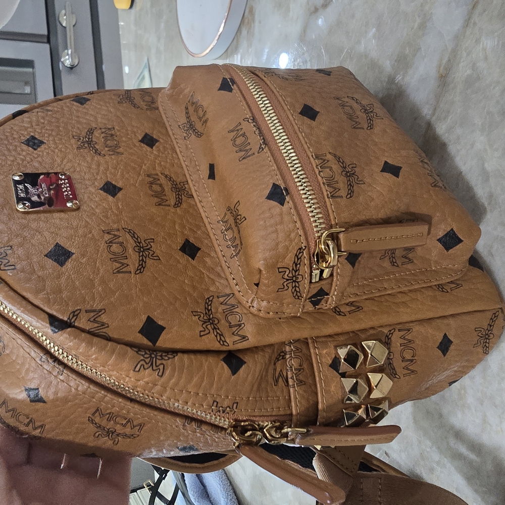 MCM Tan Backpack with Gold Accents